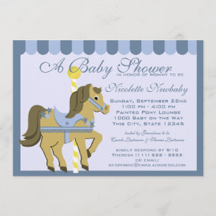 Baby Shower Carousel Blue Inbjudningar