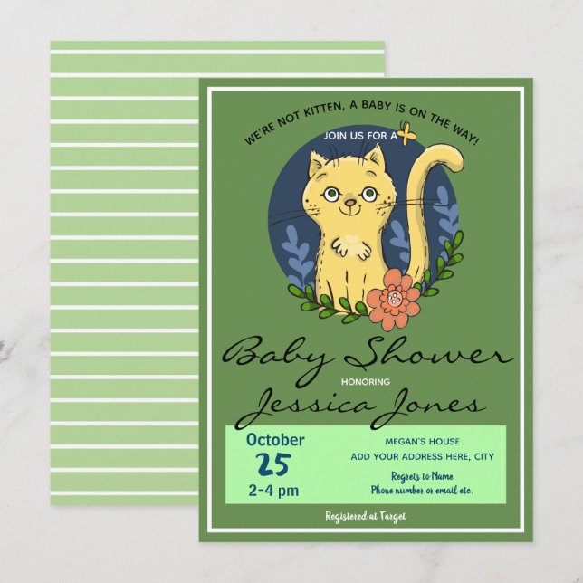 Baby Shower Cat Kitten Cute Inbjudningar (Fram/baksida)