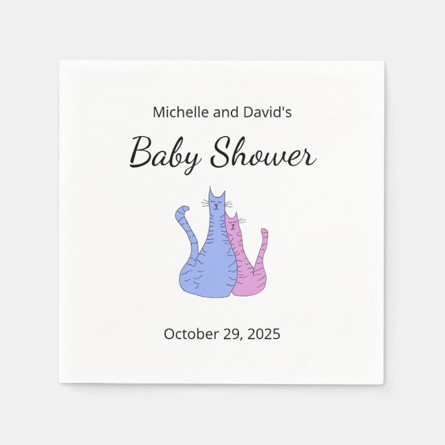 Baby Shower Cat Twillingars Blue Rosa Pappersservett (Framsidan)