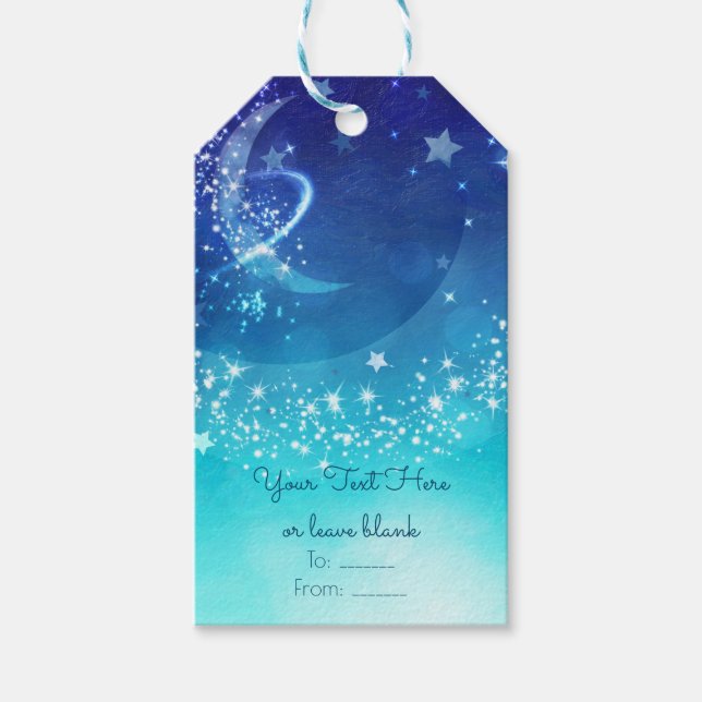 Baby Shower Celestial Moon Glitter Måne Himmel Par Presentetikett (Framsidan)