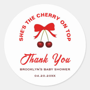 Baby Shower Cherry on Top Red Coquette Bow Girl Runt Klistermärke