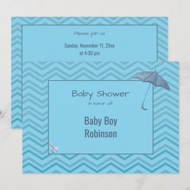 Baby Shower Chevron för Pojke Inbjudningar (Fram/baksida)