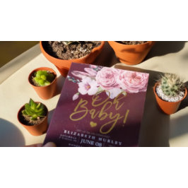 Baby Shower Chic Boho Blommigt Feathers Burgundy R Inbjudningar