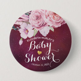 Baby Shower Chic Boho Blommigt Feathers Burgundy R Knapp