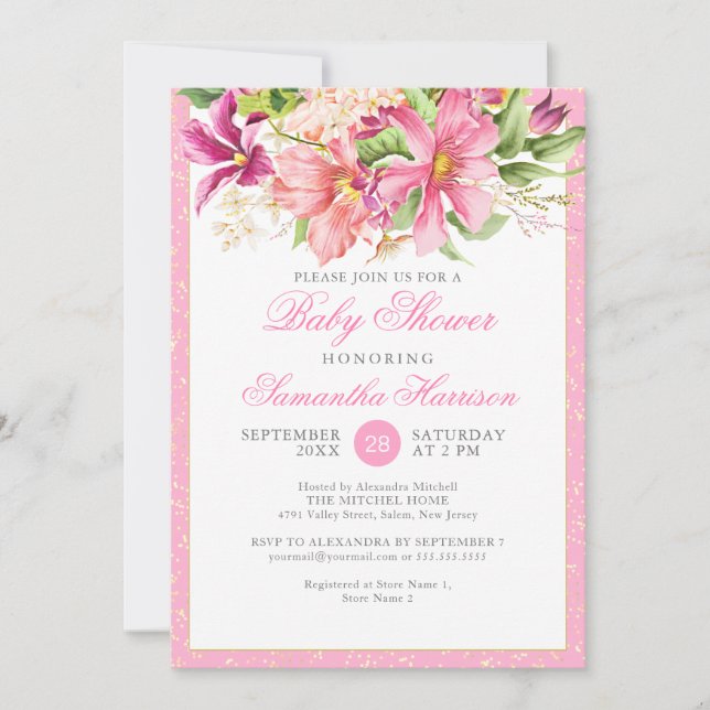 Baby Shower Chic Flowers Bouquet Rosa Cute Inbjudningar (Framsida)