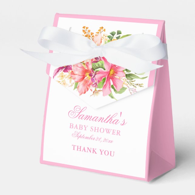 Baby Shower Chic Flowers Bouquet Rosa Presentaskar (Framsidan Sidan)