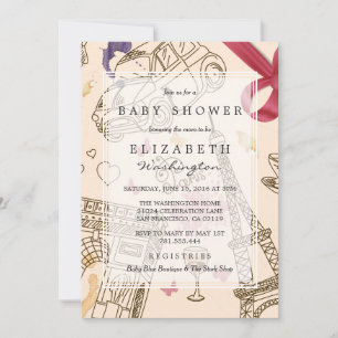 Baby Shower Chic Whimsical Rosa Paris & Bow Inbjudningar