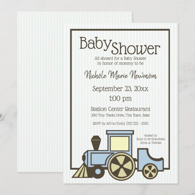 Baby Shower Choo Choo Tåg Inbjudningar (Fram/baksida)