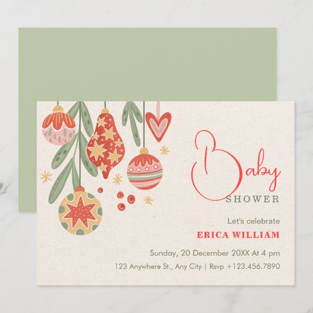 Baby shower christmas ornament  inbjudningar (Fram/baksida)