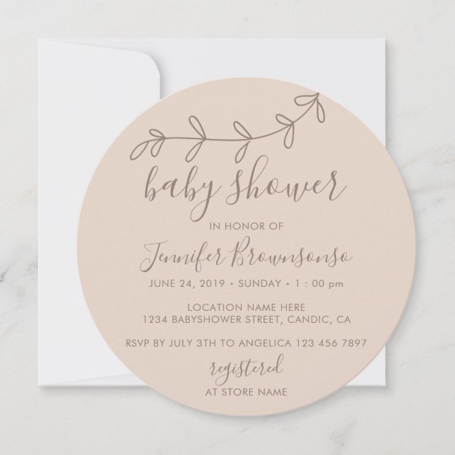 Baby Shower cirkel Blomma Minimal Brun Inbjudningar (Framsida)