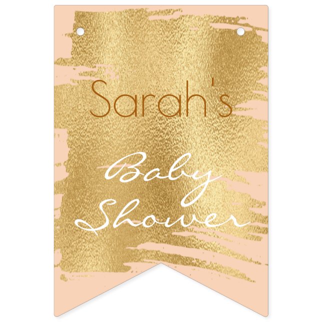 Baby Shower Classic Rosa/Guld Swallowtail Banner Vimplar (Sextonde flaggan)
