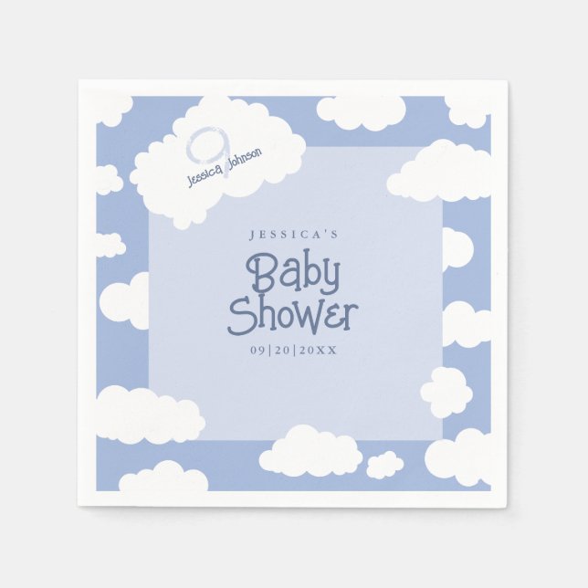 Baby Shower Cloud Nine 9 Söt Whimsical Födelseskal Pappersservett (Framsidan)