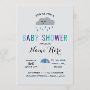 Baby Shower Cloud Sprinkle Rain Cute Umbrella Rain Inbjudningar