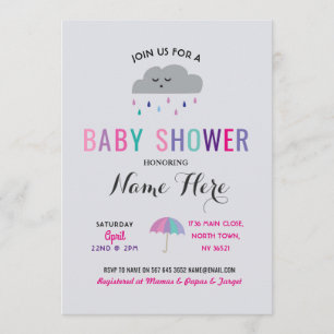 Baby Shower Cloud Sprinkle Rain Rosa Umbrella Girl Inbjudningar