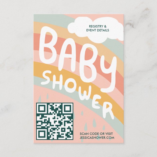 BABY SHOWER Clouds Rainbow Cute Anpassningsbar QR  Tilläggskort (Framsida)