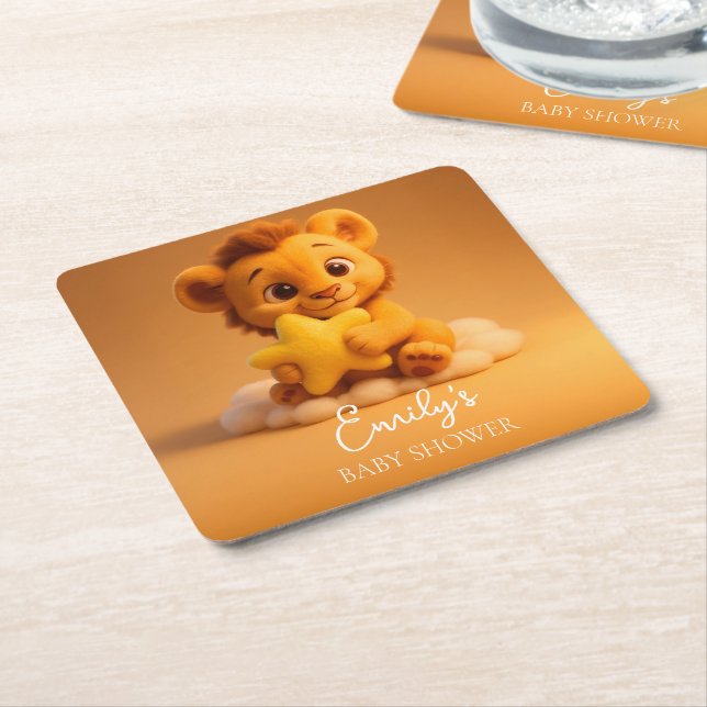 Baby Shower Coaster – Little Lion & Star Underlägg Papper Kvadrat (Vinklad)