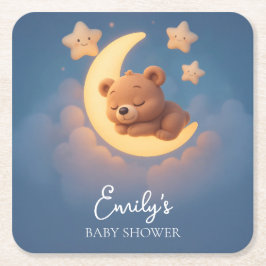 Baby Shower Coaster – Teddy Bear on the Moon Underlägg Papper Kvadrat