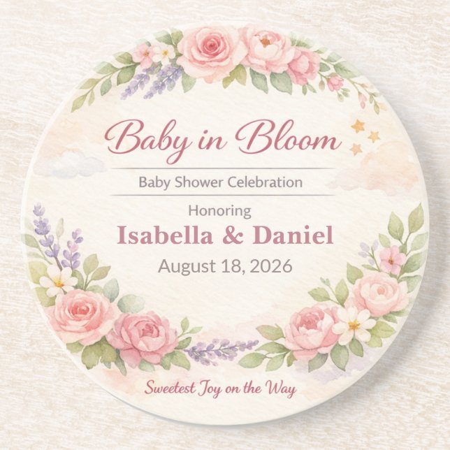 Baby Shower Coasters | Teddy Bear | Baby in Bloom Underlägg (Framsidan)
