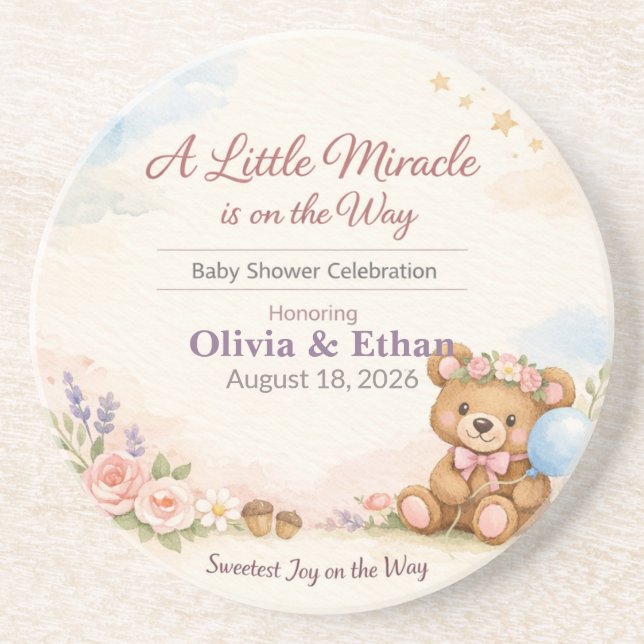 Baby Shower Coasters | Teddy Bear | Little Miracle Underlägg (Framsidan)