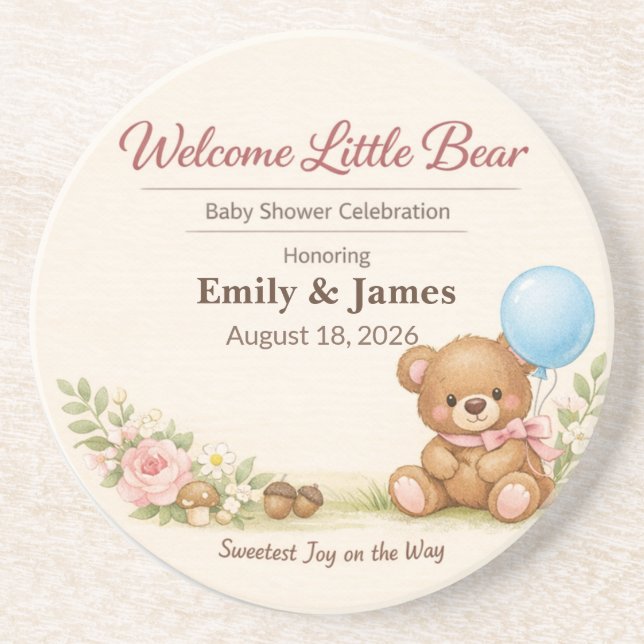 Baby Shower Coasters | Teddy Bear | Woodland Paste Underlägg (Framsidan)