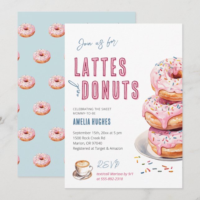 Baby Shower Coffee Brunch Lunch Lattes and Donuts Inbjudningar (Fram/baksida)