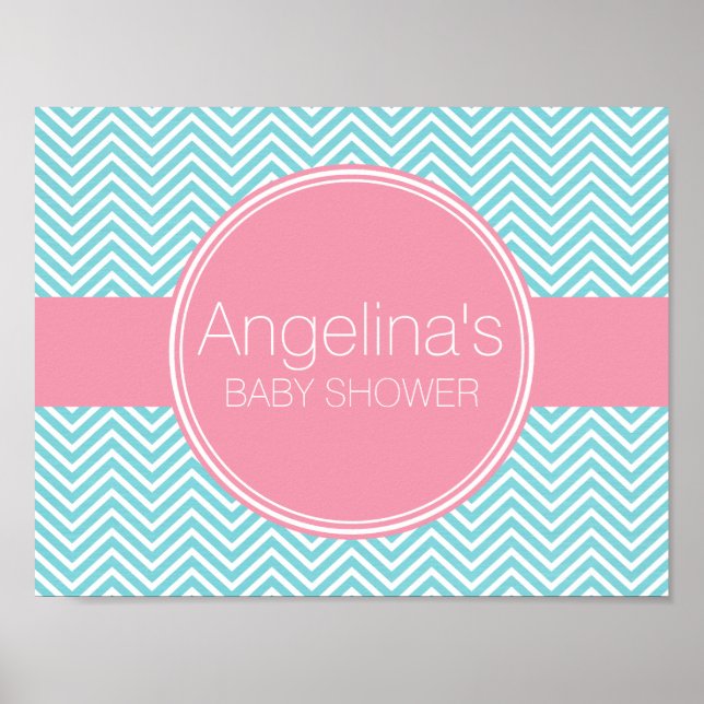 Baby Shower Collection - Rosa & Aqua Blue Chevrons Poster (Framsidan)