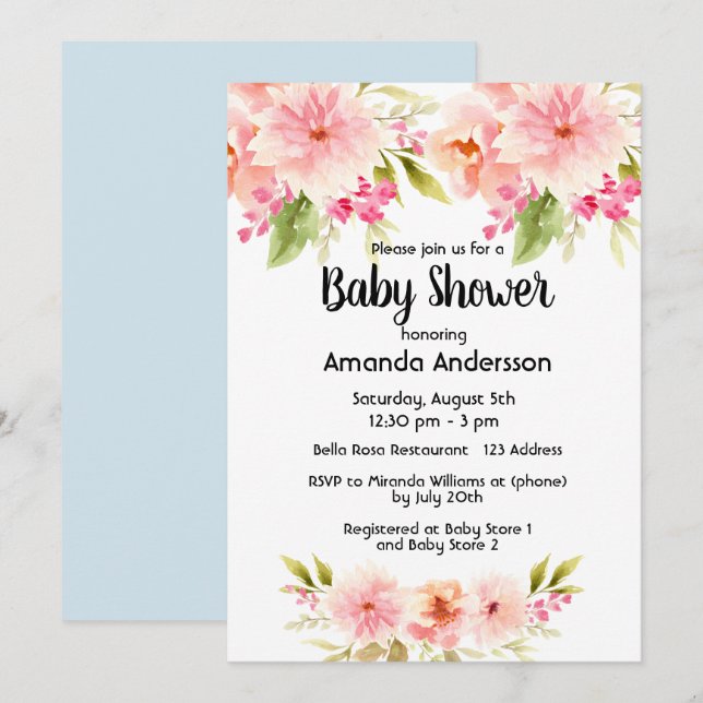 Baby Shower coral peach dahlia-blomma Inbjudningar (Fram/baksida)