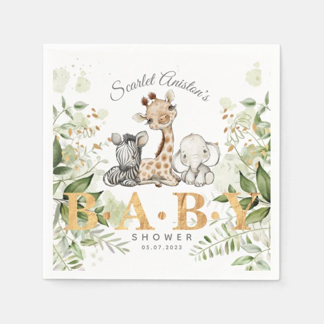 Baby Shower Cute African Animals Greenery Pappersservett (Framsidan)