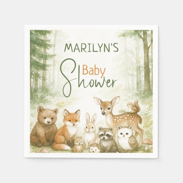 Baby Shower Cute Baby Animals Pappersservett (Framsidan)