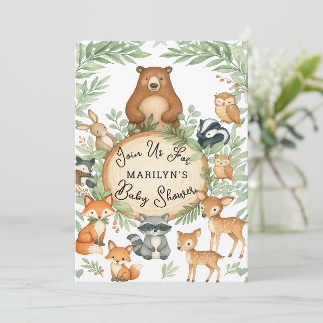 Baby Shower Cute Baby Woodland Animals Inbjudningar (Stående Fram)