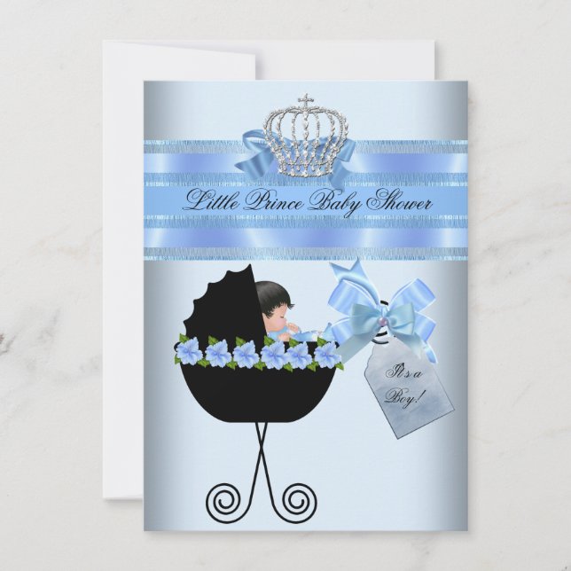 Baby Shower Cute Boy Blue Little Prince Blommigt Inbjudningar (Framsida)