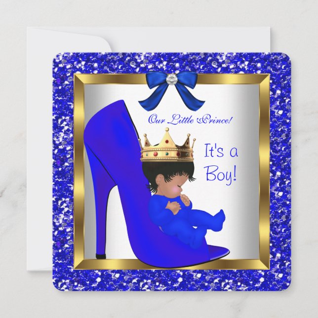 Baby Shower Cute Boy Prince Royal Blue Shoe 2 Inbjudningar (Framsida)