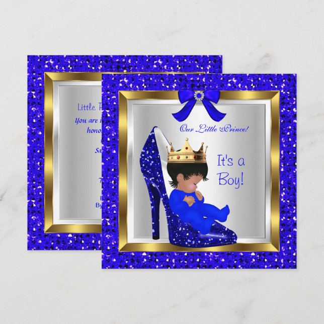 Baby Shower Cute Boy Prince Royal Blue Shoe 3 Inbjudningar (Fram/baksida)