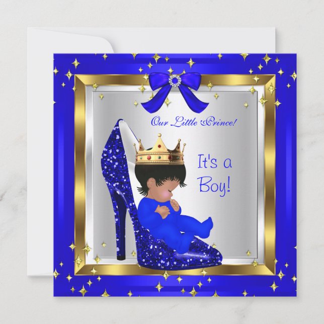 Baby Shower Cute Boy Prince Royal Blue Shoe 4 Inbjudningar (Framsida)