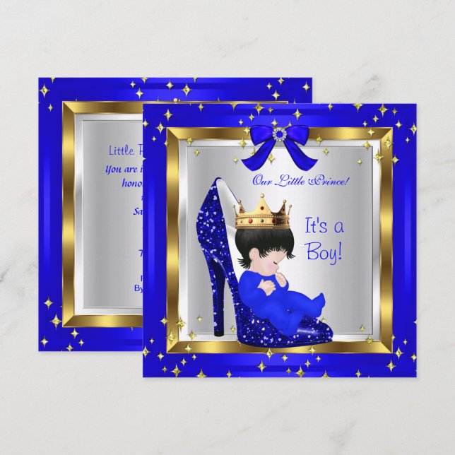 Baby Shower Cute Boy Prince Royal Blue Shoe 6 Inbjudningar (Fram/baksida)
