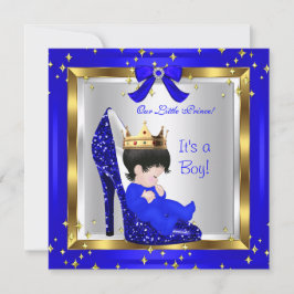 Baby Shower Cute Boy Prince Royal Blue Shoe 6 Inbjudningar