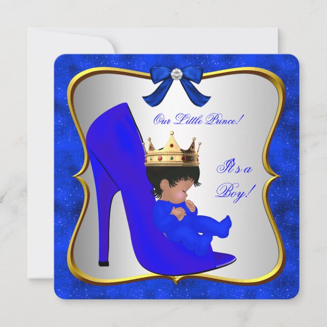 Baby Shower Cute Boy Prince Royal Blue Shoe Inbjudningar (Framsida)