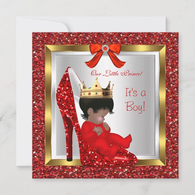 Baby Shower Cute Boy Prince Royal Red Shoe 2 Inbjudningar (Framsida)