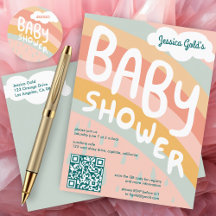 BABY SHOWER Cute Clouds Rainbow Anpassningsbar QR 