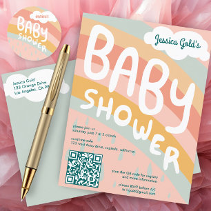 BABY SHOWER Cute Clouds Rainbow Anpassningsbar QR Inbjudan Vykort