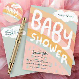 BABY SHOWER Cute Clouds Rainbow Rain Anpassningsba Inbjudan Vykort