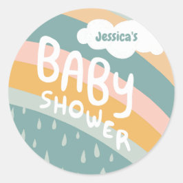 BABY SHOWER Cute Clouds Rainbow Rain Anpassningsba Runt Klistermärke