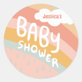 BABY SHOWER Cute Clouds Rainbow Rain Anpassningsba Runt Klistermärke