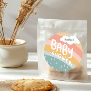 BABY SHOWER Cute Clouds Rainbow Rain Anpassningsba Runt Klistermärke