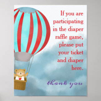 Baby Shower Cute Cub Diaper Raffle Sign Poster