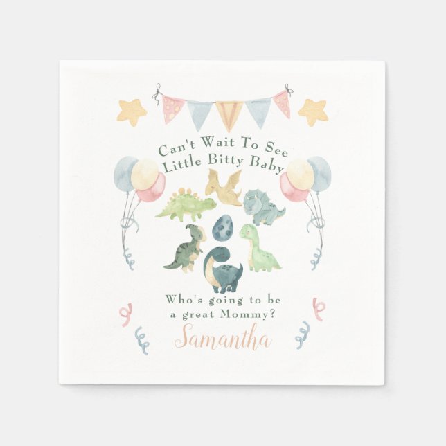 Baby Shower Cute Dinosaur Mamma Namn Orange Pappersservett (Framsidan)