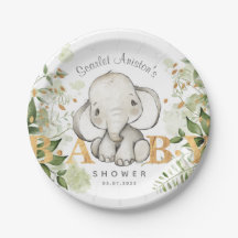 Baby Shower Cute Elephant Greenery