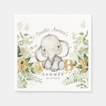 Baby Shower Cute Elephant Greenery