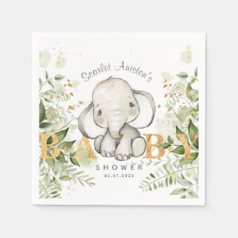 Baby Shower Cute Elephant Greenery Pappersservett