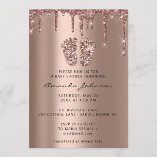 Baby Shower Cute Feet Ro Guld driver Boy Girl Inbjudningar